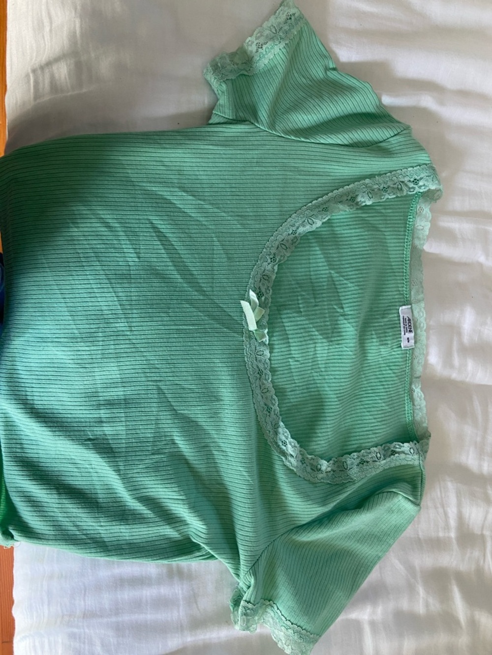 Ardene Mint Green Ribbed Lace-Trim Top